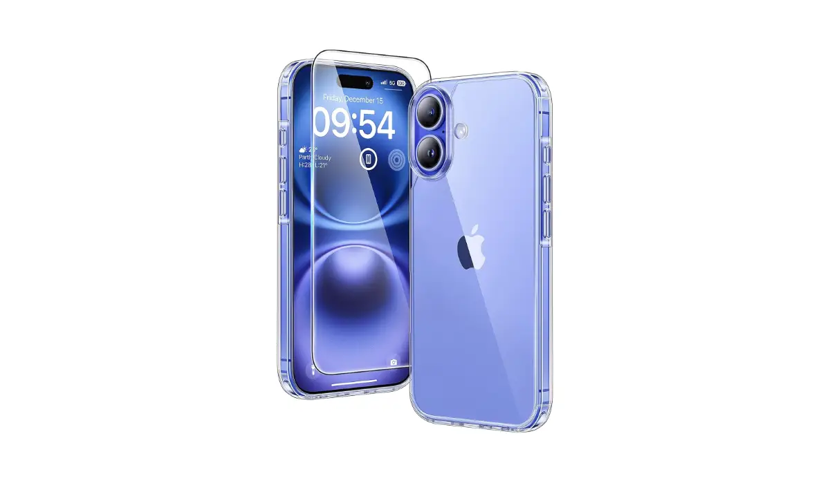 cover iPhone 16, custodia 3 in 1, pellicola vetro temperato, cover trasparente, protezione iPhone 16, accessori iPhone, TAURI