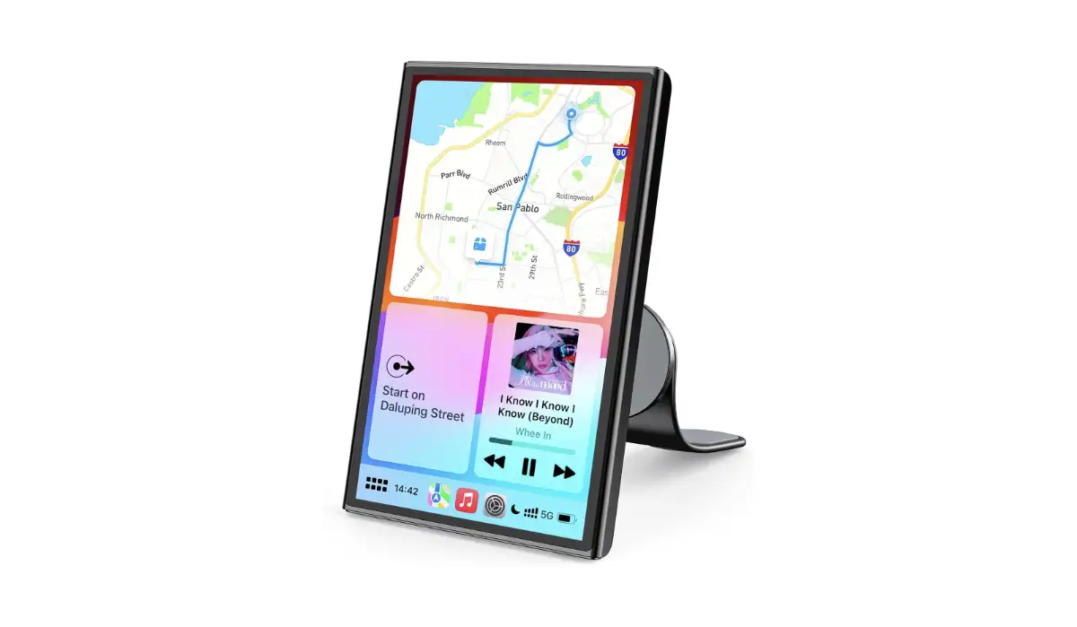 carplay wireless, monitor auto apple, schermo auto 7 pollici, android auto carplay, supporto magnetico auto, accessorio auto tech, schermo gps auto