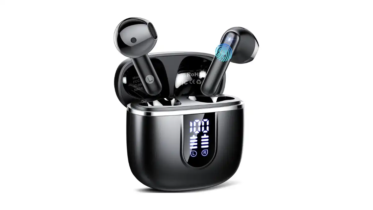 Sconto -82% su auricolari Bluetooth con cancellazione attiva del rumore, display LED e ricarica USB-C: ora a soli 23,99€